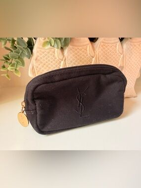 Yves Saint Laurent Black Canvas Cosmetic Pouch with Gold Zip Charm